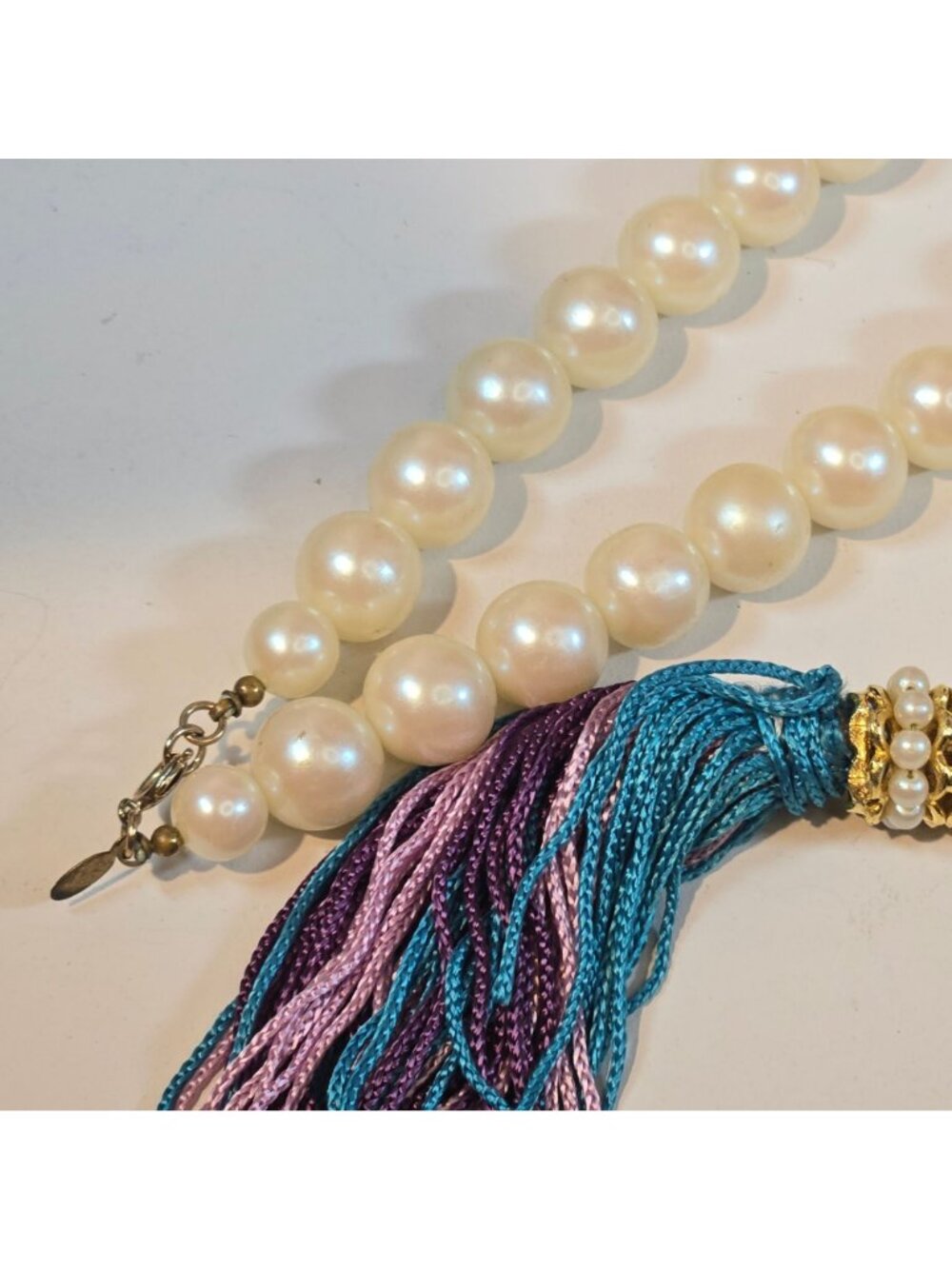 Vintage Cadoro Faux Pearl Tassel Necklace Bold Flapper Statement Jewelry 31 Inch - Picture 7 of 14